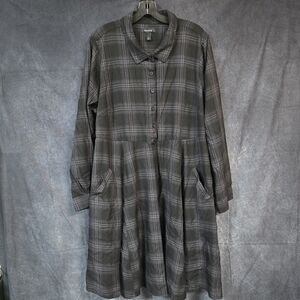 Gray Plaid Long Sleeve Dress